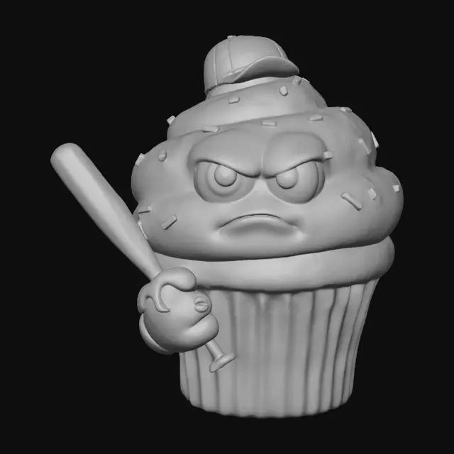3D model for A angry cupcake holding a baseball bat
