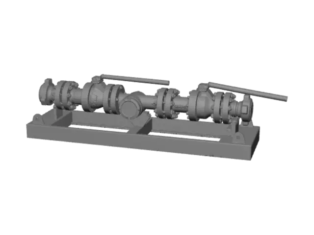 3D model for Three-valve manifold on blue stand