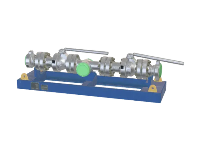 3D model for Three-valve manifold on blue stand