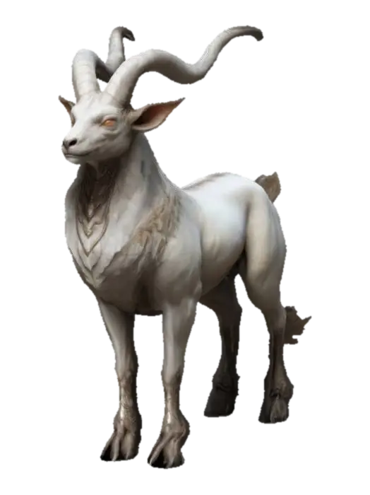 The creature has the body of a quadruped, but with an upright posture, resembling a… - Horned 3D model, vytvořený pomocí AI