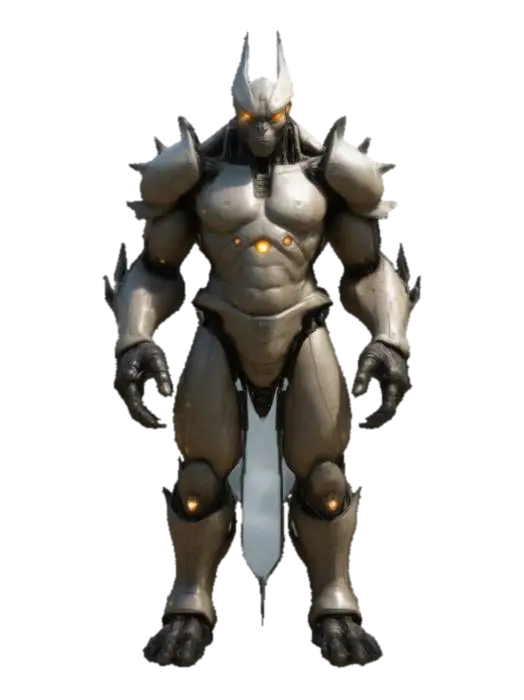 A tanky humanoid creature with a robust, hairless build, featuring thick, plated… 3D model, vytvořený pomocí AI
