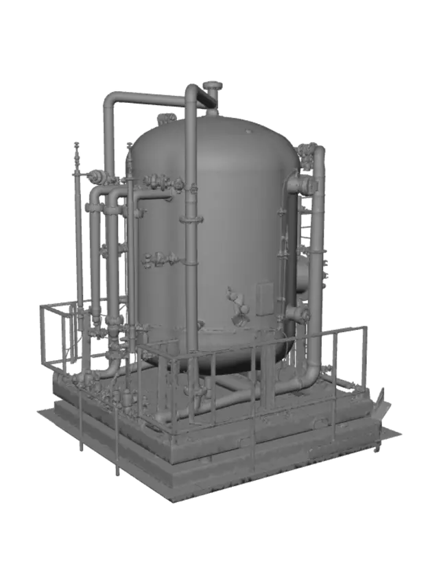 3D model for Industrial pressure vessel on a yellow safety platform