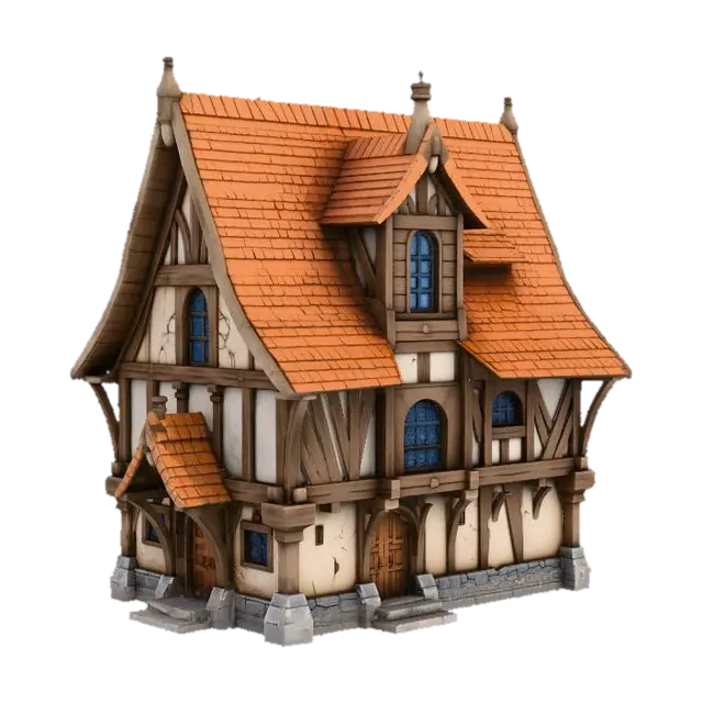 Medieval Cottage - Village 3D model, vytvořený pomocí AI