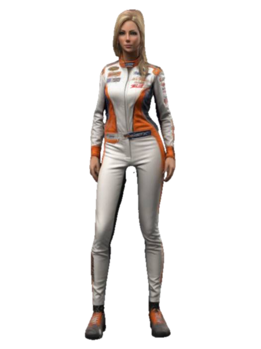 maverick female nascar driver, stylized proportions, highly detailed, full length portrait,… 3D model, vytvořený pomocí AI