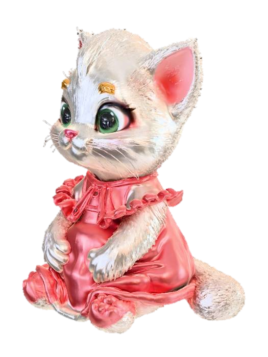 3D model for i want a white cat that is small and pretty wearing a baby pink color dress