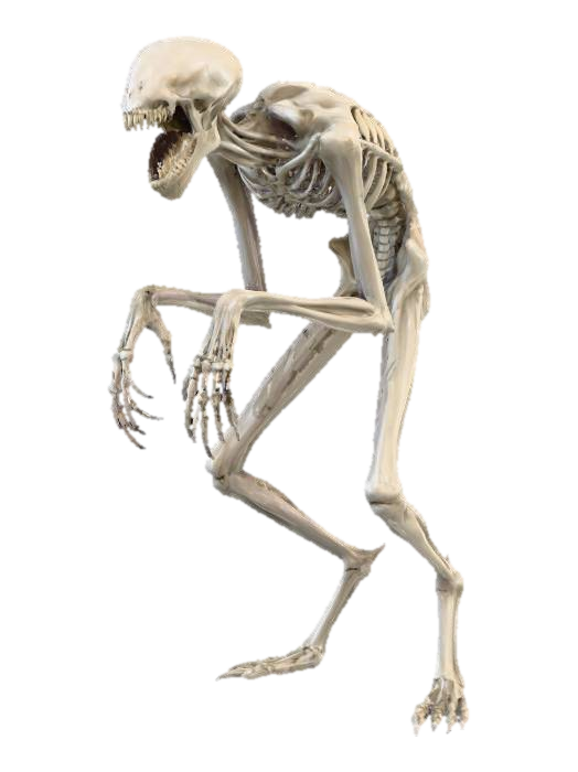 slender and skinny humanoid monster, long extremities, wide open jaw with sharp needle teeth,… 3D model, vytvořený pomocí AI