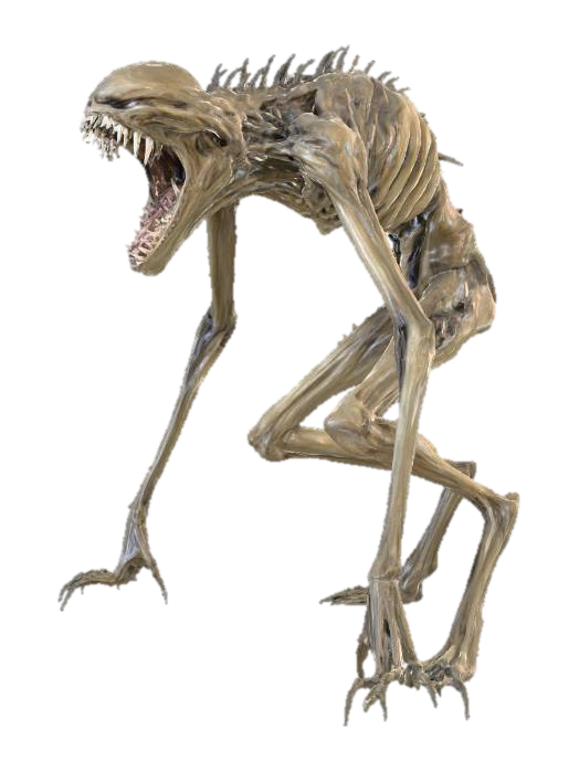 humanoid mutated monster, long slender extremities, wide open jaw with sharp needle teeth, no… 3D model, vytvořený pomocí AI
