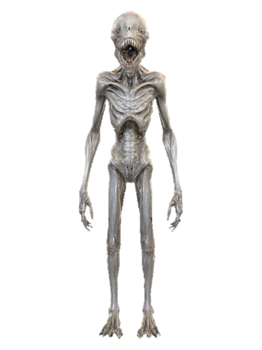 tarnished gray slender and skinny ghoul looking like demogorgon, long extremities, wide open… 3D model, vytvořený pomocí AI