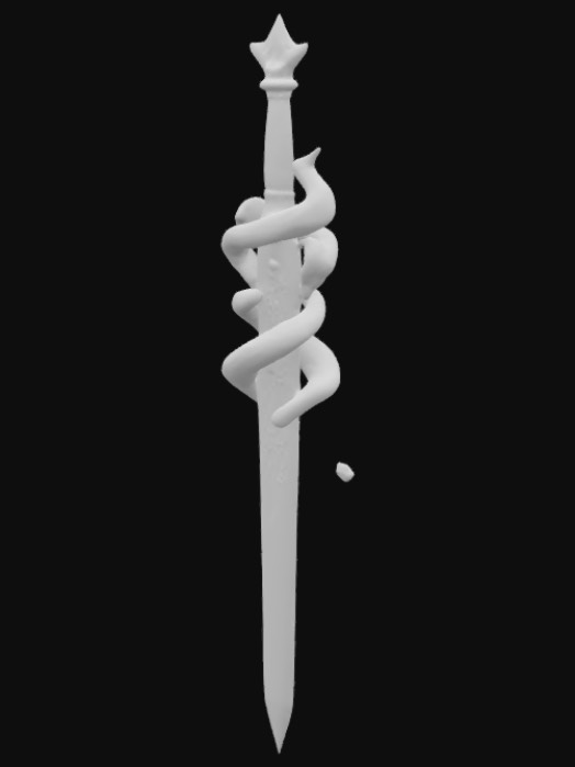 "Design a fine, elegant 3D sword with a polished dark steel blade. A ...