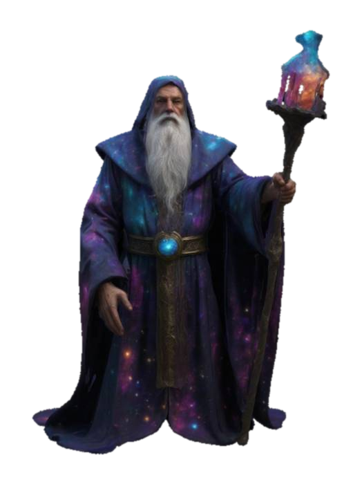 3D-модель Ultra Realistic Wizard With cosmic nebula colored robes. With a Highly Detailed Staff of Ages…, згенерована ШІ