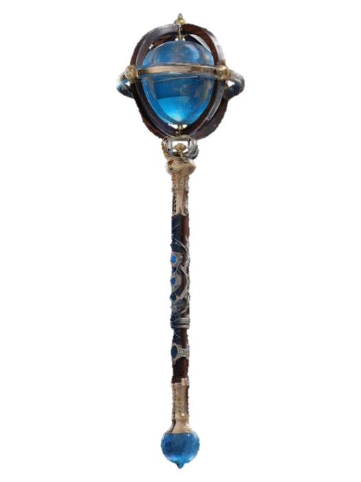 3D model for The Astronomer's Globe – Celestial Mace
A mace featuring a hollow, spherical head crafted from interlocking silver rings, representing celestial orbits. Inside, a luminescent crystal sphere emits a soft blue glow. The handle is made of dark walnut, inlaid with golden star maps, and wrapped in black leather, ending in a pommel shaped like a crescent moon., #ChronoForgeWeapon#