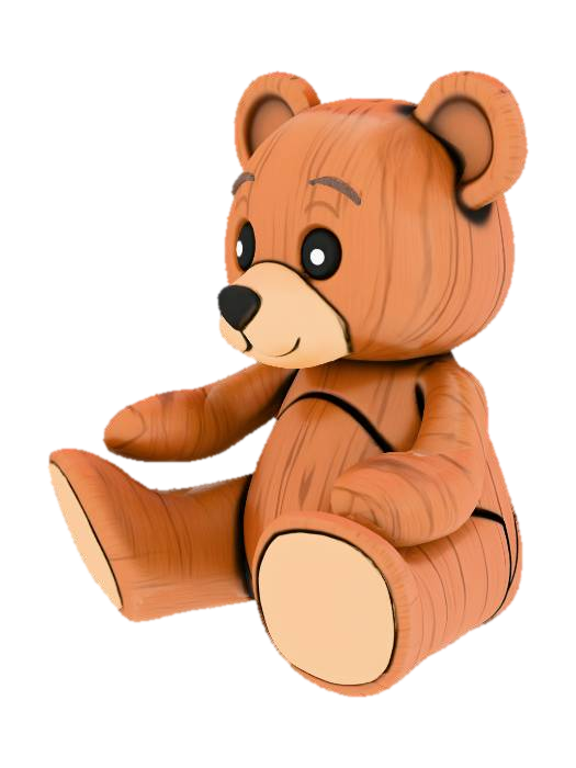 a teddy bear that looks like it is carved out of wood 3D model, vytvořený pomocí AI