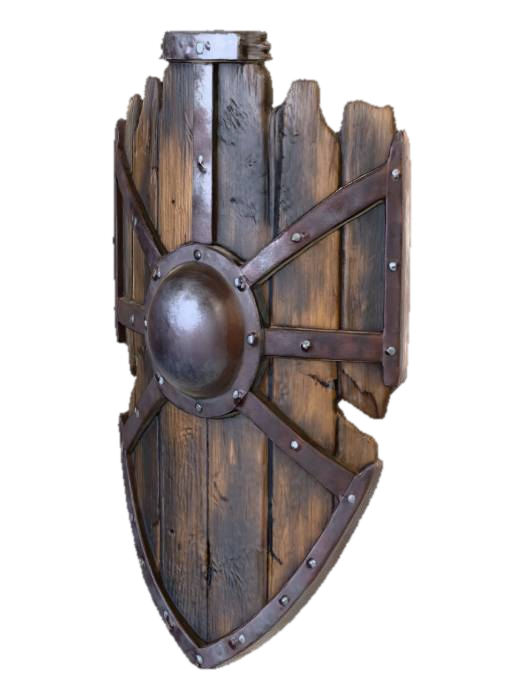 3D model for wooden shield with metal rim partially broken