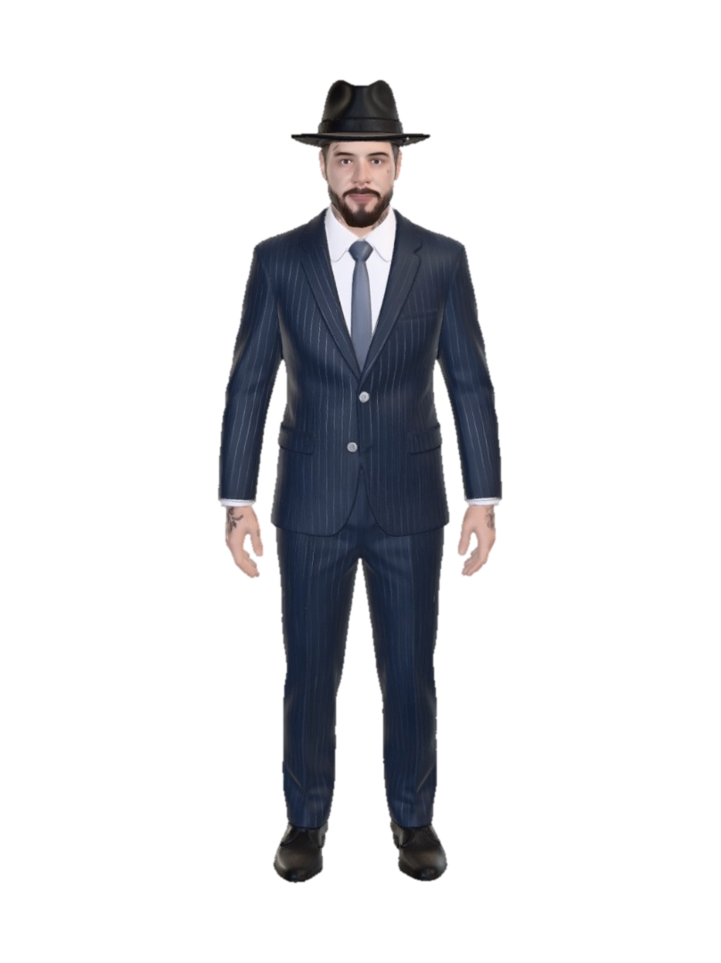A Full Body Shot Of This Man, Including Tattoos And The Hat, Add Designer Clothing To The… 3D model, vytvořený pomocí AI