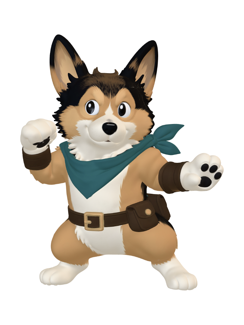Bandit Corgi 3D model, vytvořený pomocí AI