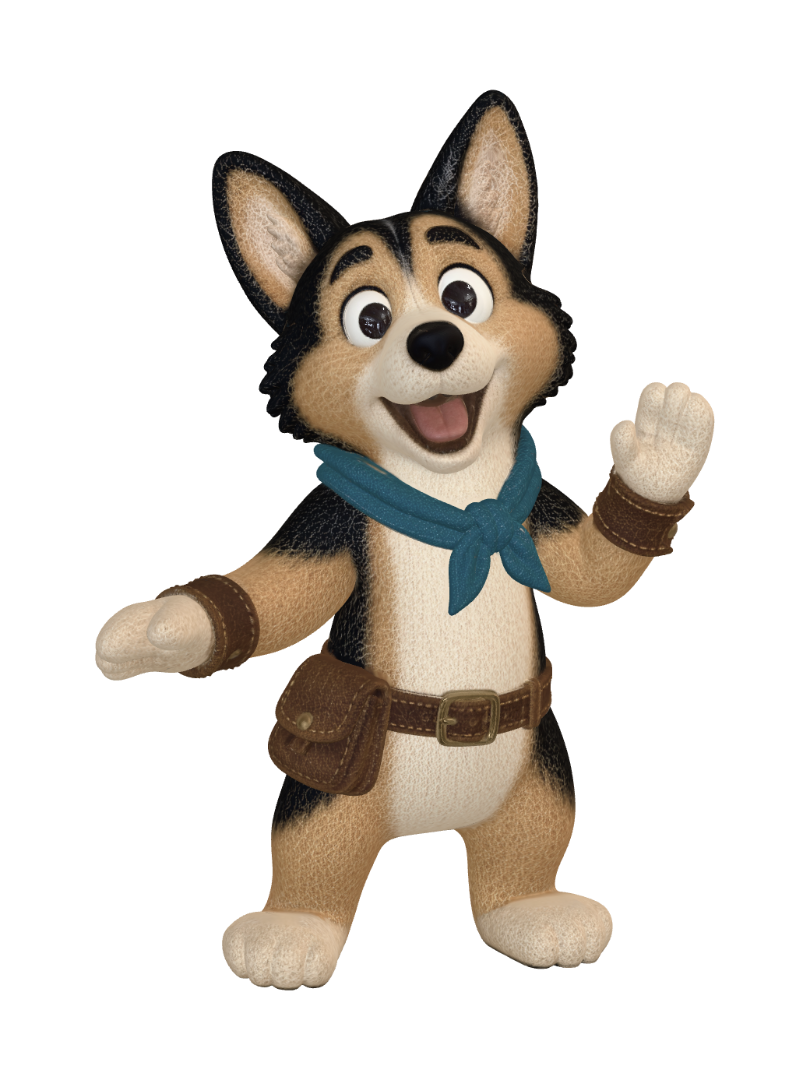 Waving Adventure Pup 3D model, vytvořený pomocí AI