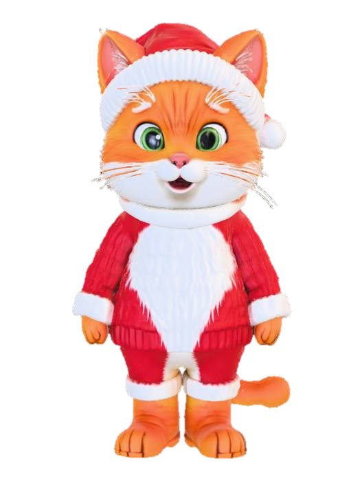 3D model for #Christmas2025#, Chubby ginger santa cat, wearing big white beard and santa costume,