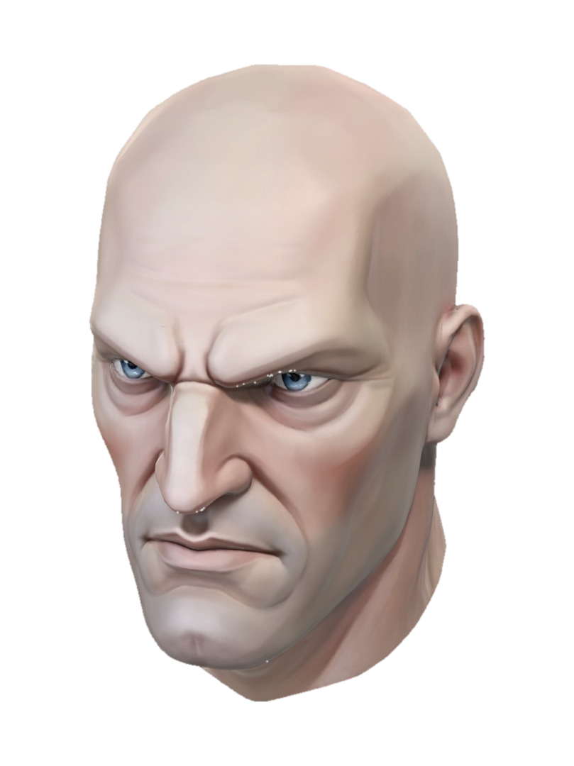 Bald fantasy RPG main character medieval stylized video game character head. No headband or… 3D model, vytvořený pomocí AI