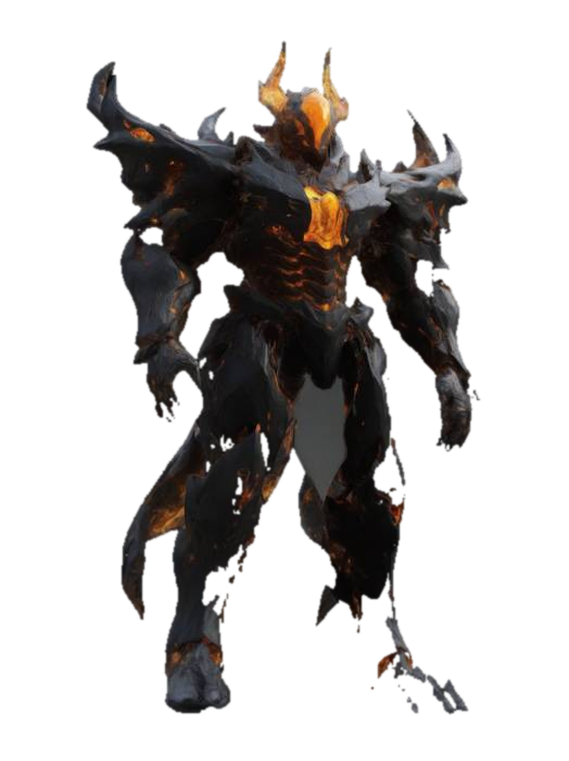 Modelo 3D de Design an advanced elemental battle suit made of obsidian and molten veins, standing as a…, generado por IA