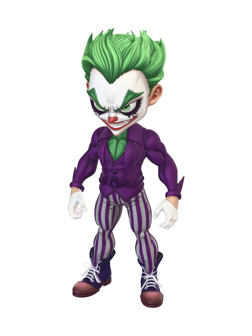 Heath Ledger, The Joker. Muscular body. Menacing expression. Chibi art style.… 3D model, vytvořený pomocí AI