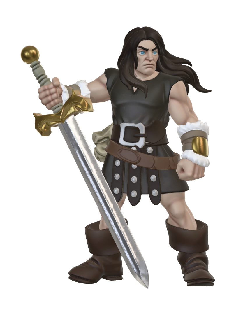 put darker brown boots on him and, the wrist bracers from the second image. Keep him without… 3D model, vytvořený pomocí AI