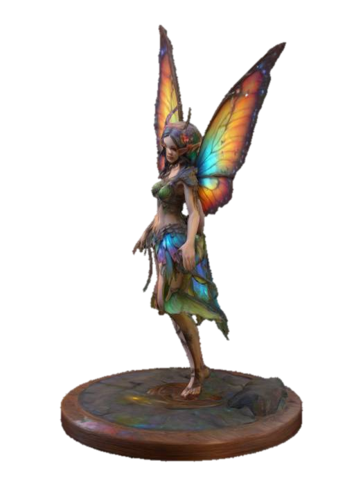 Beautiful, Highly Detailed, Extreme definition, female wood fairy dungeon and dragons style… 3D model, vytvořený pomocí AI