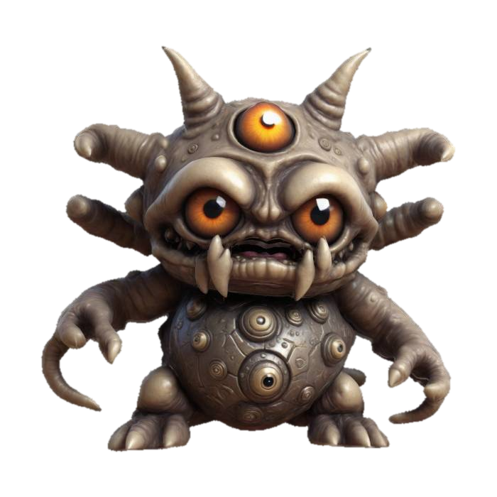 Beholder for Dungeons & Dragons. Attack pose. Chibi art style. Highly stylized. Bold embossed… 3D model, vytvořený pomocí AI