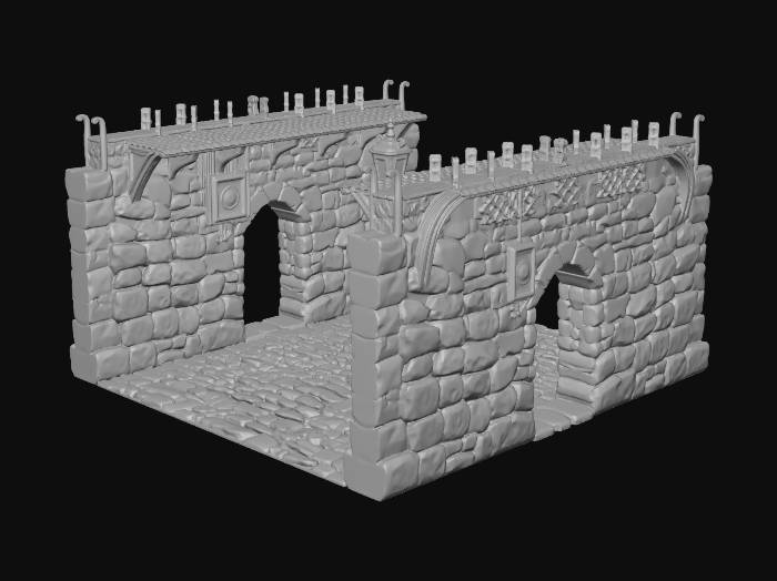 "A medieval fantasy stone path, front view, leading into the distance ...