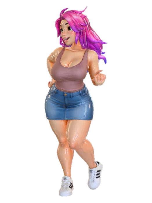 3D model for Toma como referencia la foto. Convierte a la persona en un personaje estilo anime. coserva tamaño corporal Lo mas parecido en aspecto al 100%
quita el arbol.un poco rellenita tipo talla mediana.Con sus pechos copa C. Y sus caderas anchas. Con su gluteos redondos. Poses de gaster. Cuerpo completo. tank top, sin sombrero sin lentes tenis addidas. mini skirt.