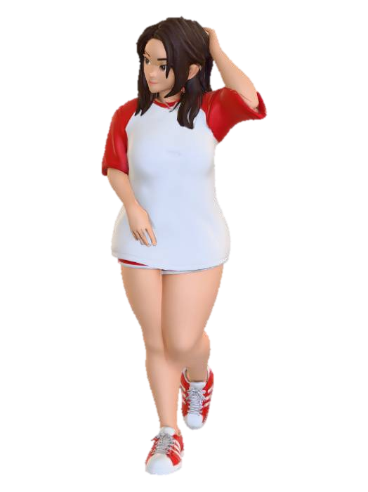 3D model for Toma como referencia la foto. Convierte a la persona en un personaje estilo anime. coserva tamaño corporal Lo mas parecido en aspecto al 100%
quita el arbol. poses estilo ganster. un poco rellenita tipo talla grande. . Con sus pechos copa B. Y sus caderas anchas. Con su gluteos redondos. Poses. Cuerpo completo usado short shorts y playeras estilo baggy. sin sombrero sin lentes tenis addidas. ropa en colores rojo y blanco .