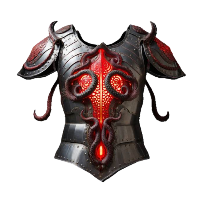 The object is armored cuirass featuring an intricate design with tentacle-like elements and a… 3D model, vytvořený pomocí AI