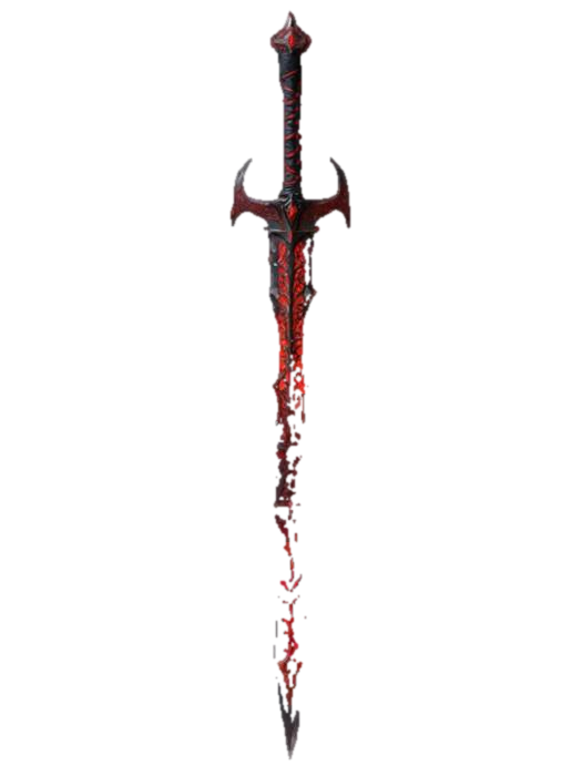 "A long, demonic sword with a fiery red and black color scheme. The 1.5 ...
