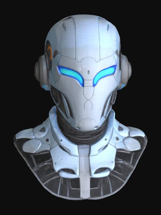 ""A detailed futuristic sci-fi helmet with glowing blue visors, smooth ...