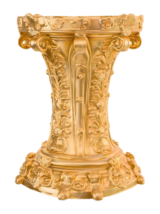 3D model for Extravagant elaborately embossed golden pedestal inside and out. Highly intricate designed details. Rocco styled design