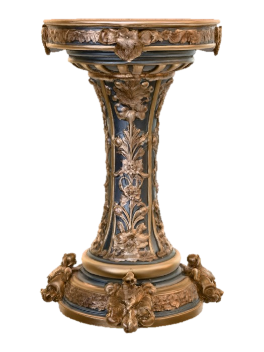 3D model for Victorian Extravagant elaborately embossed pedestal. Highly intricate designed details of vines and florals. Elaborately decorated victorian extravaganza