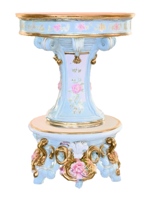 3D model for Ornate, round , Pedestal, pastel colors, floral, victorian, French influences, blue, pink, green, gold, white, Vintage gold Carrara #Thanksgiving#