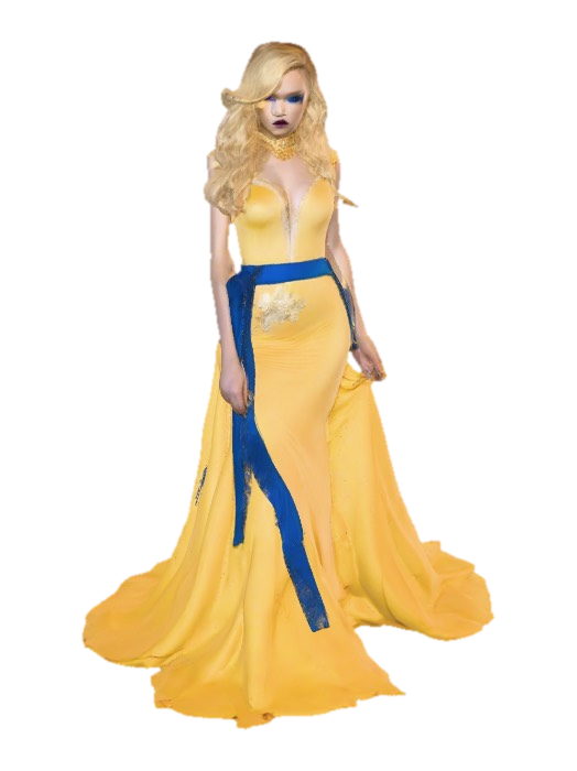 3D model for Sultry Goldilocks" a glamorous reimagining of the classic fairy tale character. This aesthetic often blends the traditional yellow and blue color palette with modern elements like bold makeup, elaborate blonde styling, or high-fashion photography