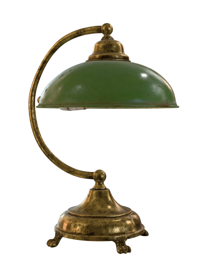 Antique brass metal with green enamel dome shade, physically-based rendering, worn patina,… 3D model, vytvořený pomocí AI