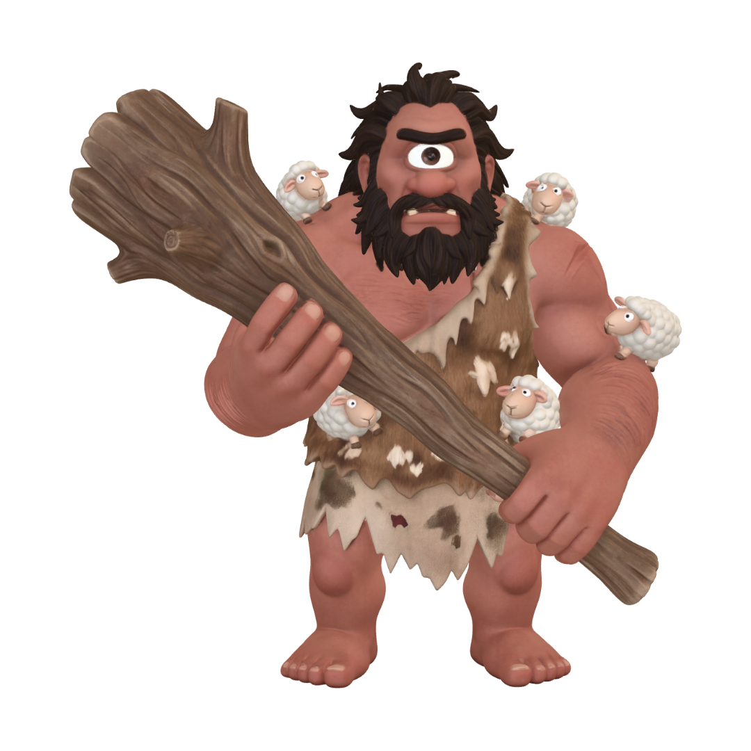 A high-quality 3D character render of Polyphemus, the Cyclops from Greek mythology, in a… 3D model, vytvořený pomocí AI