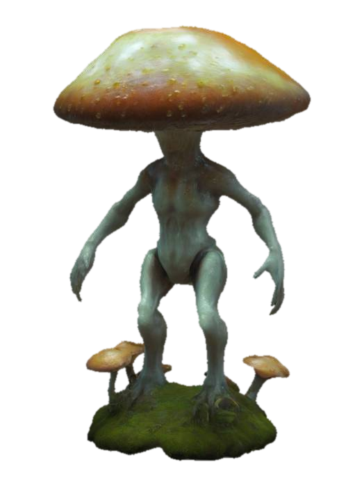 3D model for fantasy glowing humanoid mushroom, disjointed body covered with small mushrooms and moss, bioluminescent plasma putrid puss color, dripping, in attack, extremely details, high resolution texture, Unity Engine 5, epic-games, 8k textures,