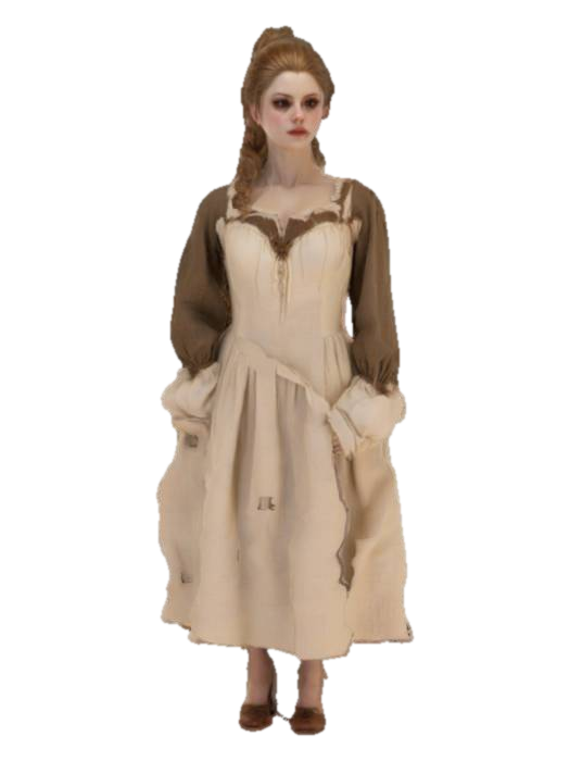 1700s era female vampire hunter bust portrait, masterpiece, wearing a rustic linen peasant… 3D model, vytvořený pomocí AI