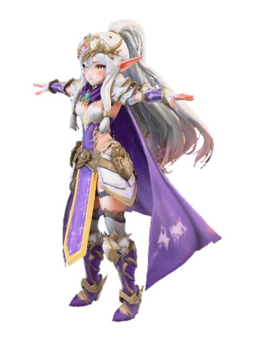 3D model for a cute stylized elfin warrior princess With A Large Ornate Sword T Pose