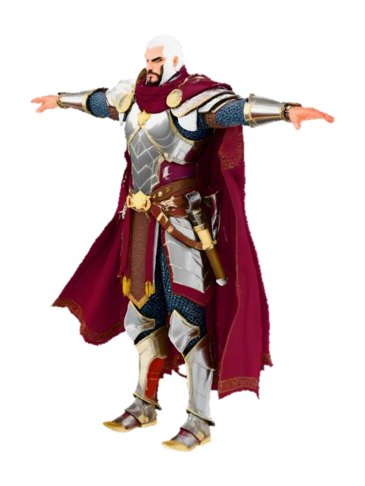 3D model for Light armor plating (leather or metal), capes or flowing scarves, ornate buckles, rich colors (deep blues, reds, golds).