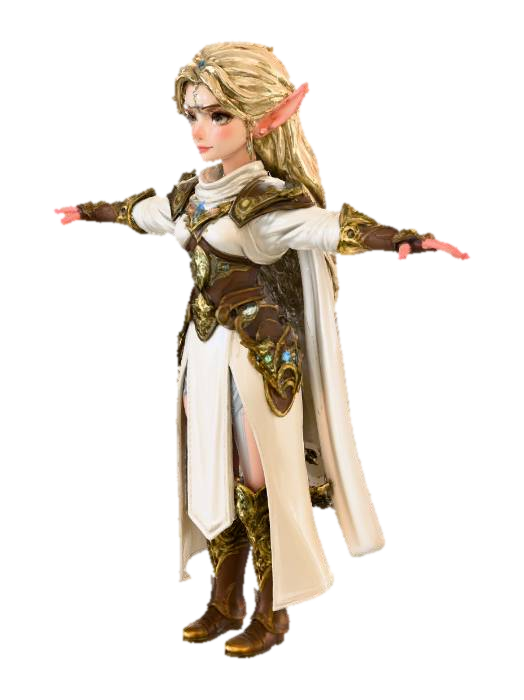 Elf Warrior Princess 3D model, vytvořený pomocí AI