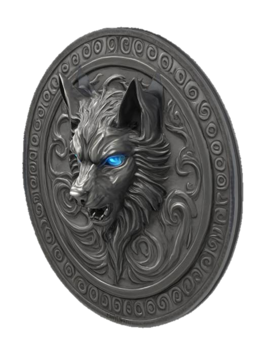embleme with a wolfgod on it. , #emblem# 3D model, vytvořený pomocí AI