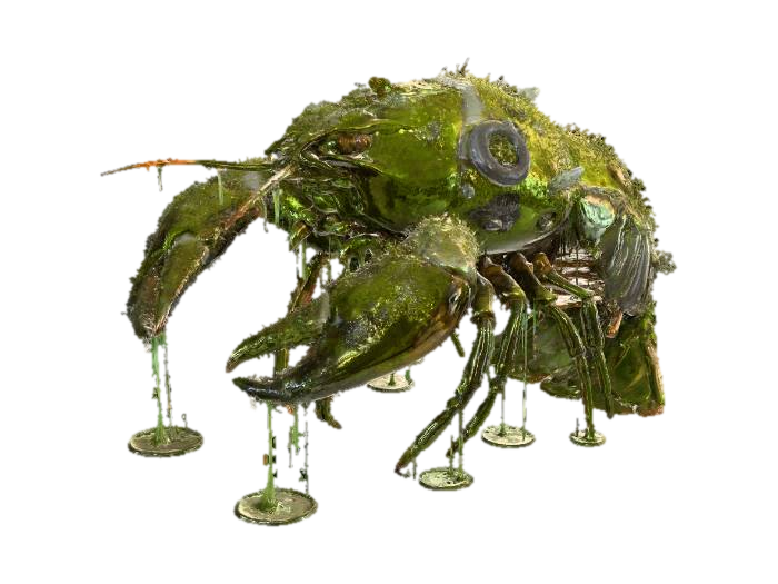 3D PBR game character, colossal polluted giant crayfish, thick green-black algae carapace,… 3D model, vytvořený pomocí AI