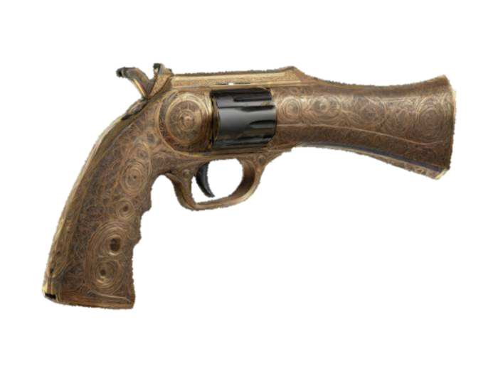 3D model for A cutting-edge firearm that bridges eras with a design merging the robust mechanics of early firearms and the precision of laser weaponry. Its barrel is intricately etched with serpent designs that seem to writhe as the gun charges, symbolizing the deadly blend of old-world charm and future-focused innovation., #ChronoForgeWeapon#