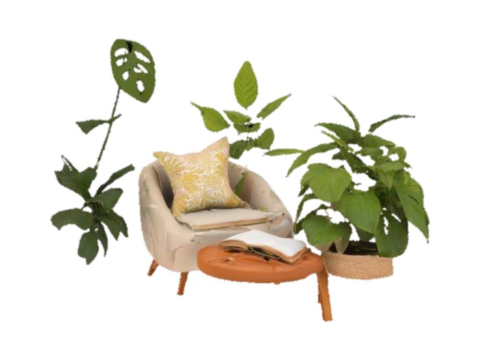 a cozy spring reading nook with plants and soft sunlight, #garden# 3D model, vytvořený pomocí AI