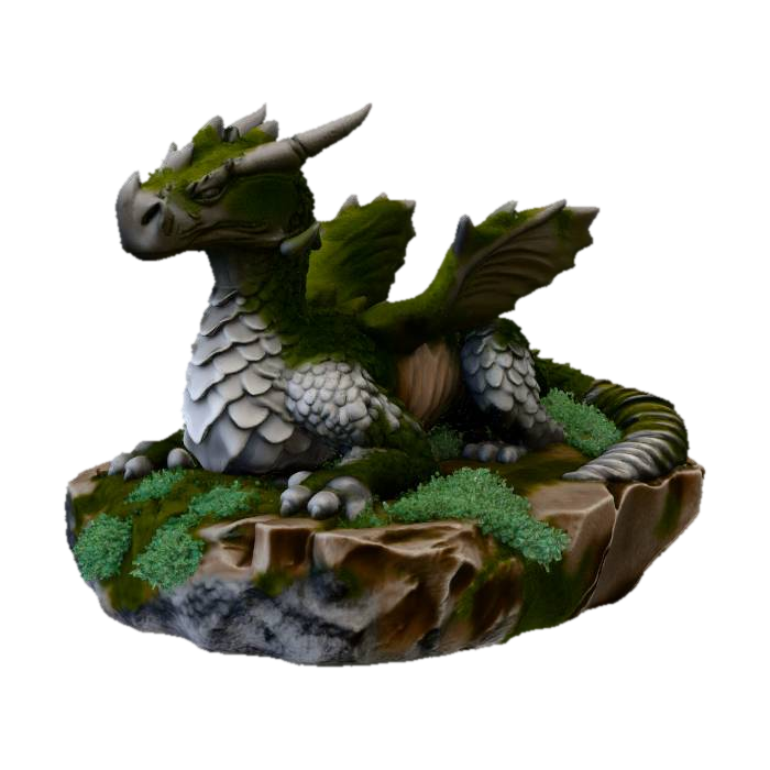 Mossy Dragon Sculpture 3D model, vytvořený pomocí AI
