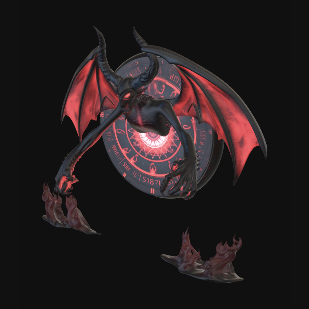 "invocation, flat demon writing on ground, demon going through flat ...